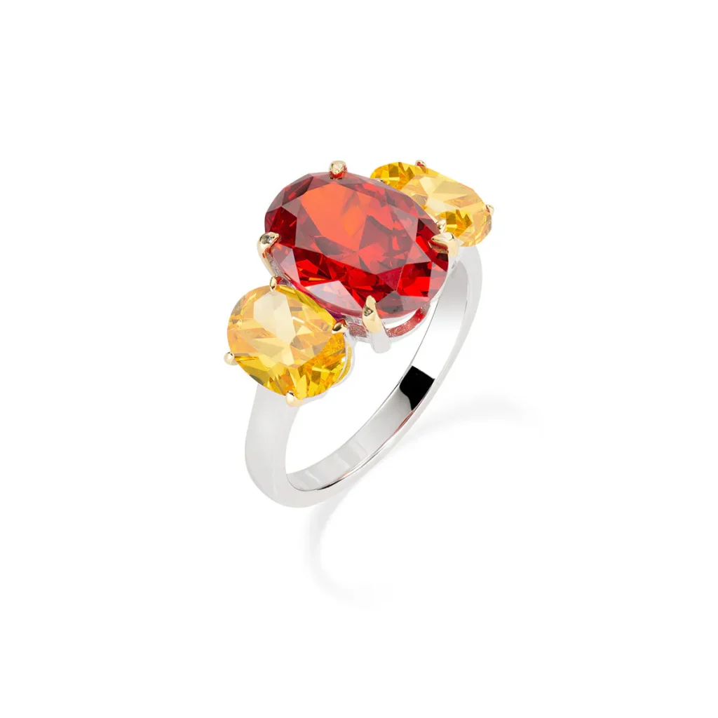 anello con pietre gialle e rosse