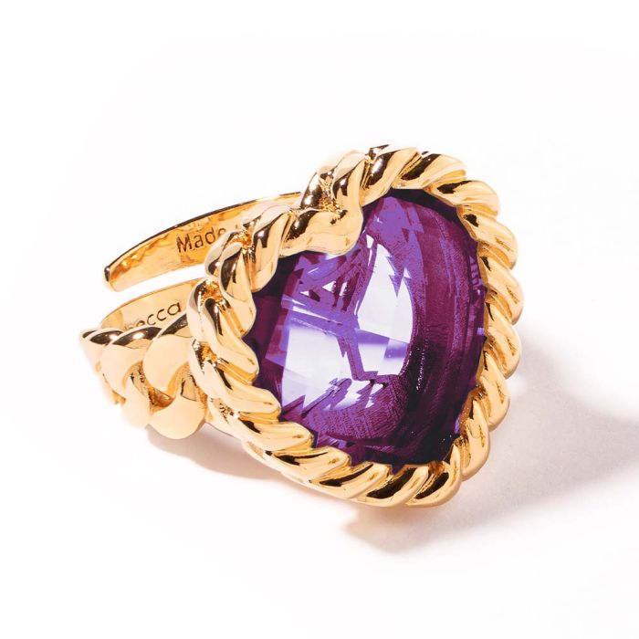 anello a cuore con pietra viola