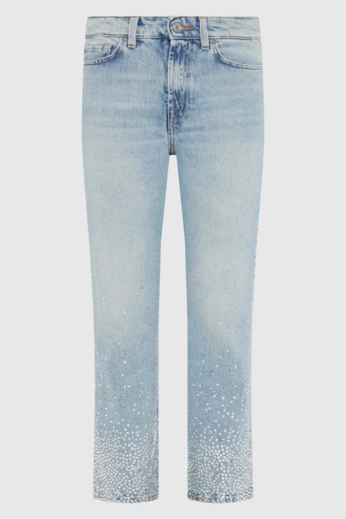 jeans con gli strass a vita alta