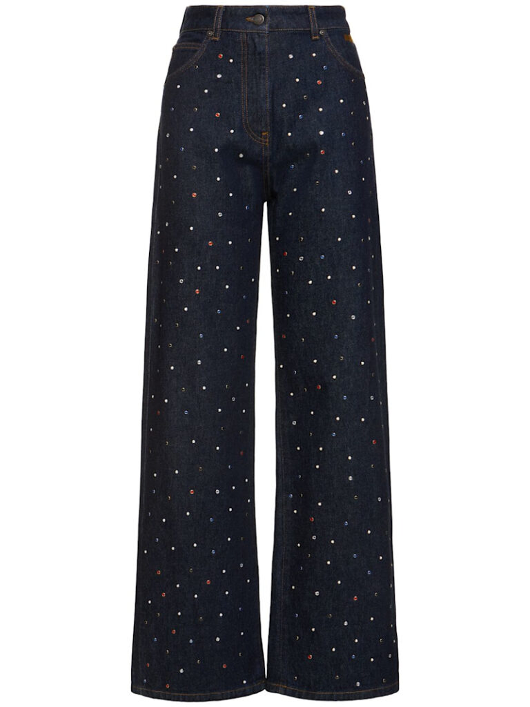 jeans con gli strass multicolore